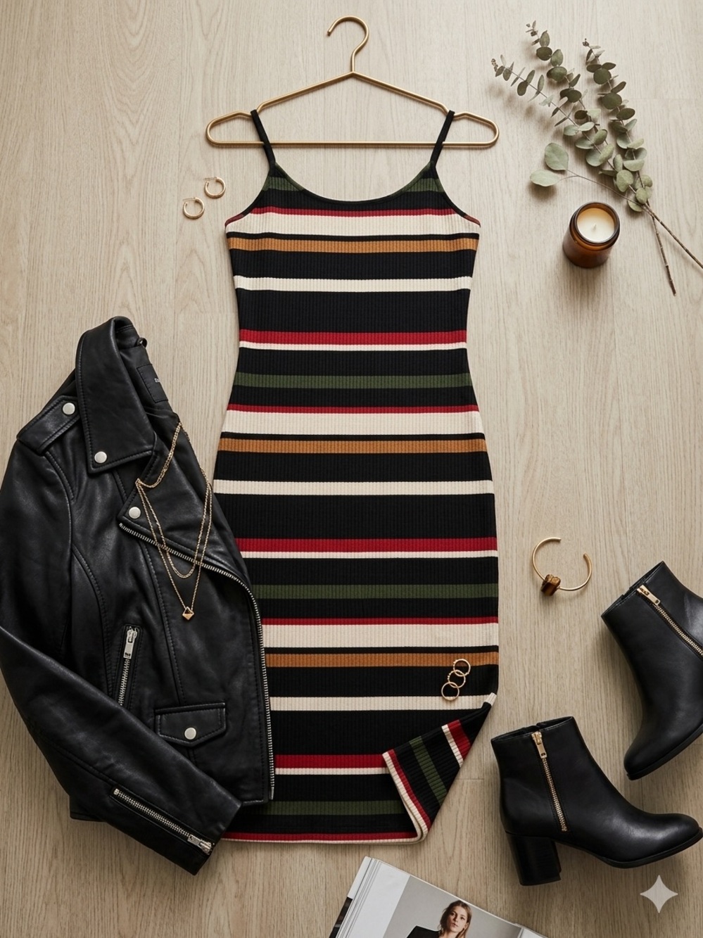 Forever 21 Ribbed Striped Bodycon Mini Dress Multicolor Cami